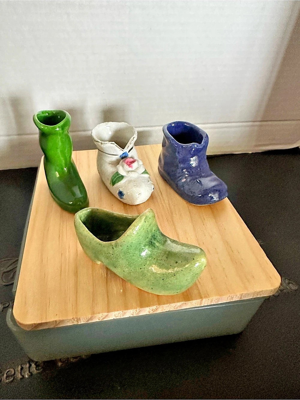 Ceramic Shoe Planter Set Green & Blue